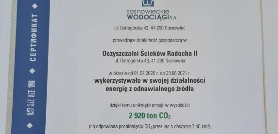 Sosnowieckie Wodociągi z pierwszym w Polsce Certyfikatem Green Manufacturer