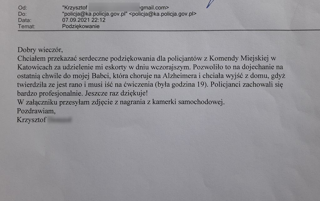 Podziękowania dla policjantów za pomoc w dotarciu do chorej babci