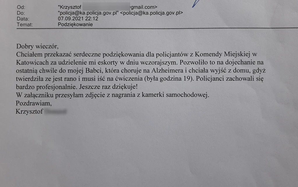 Podziękowania dla policjantów za pomoc w dotarciu do chorej babci