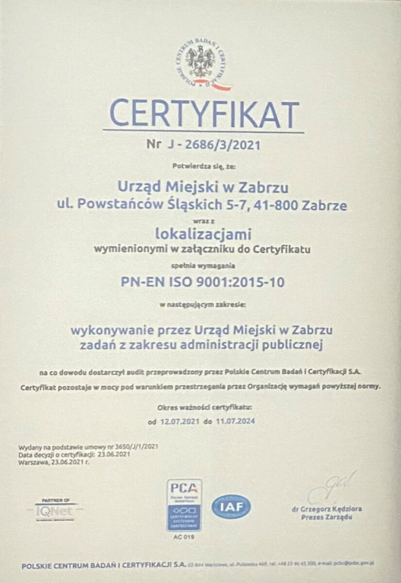 Urząd Miejski w Zabrzu po raz kolejny spełnił najwyższe standardy jakości