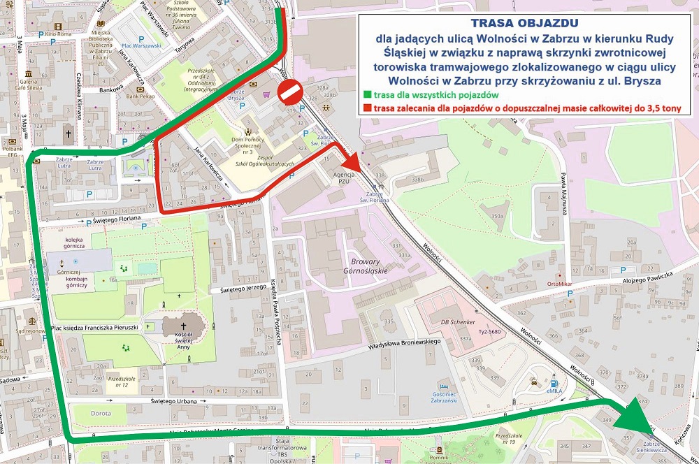 Uwaga kierowcy! Objazd na ulicy Wolności w stronę Zaborza