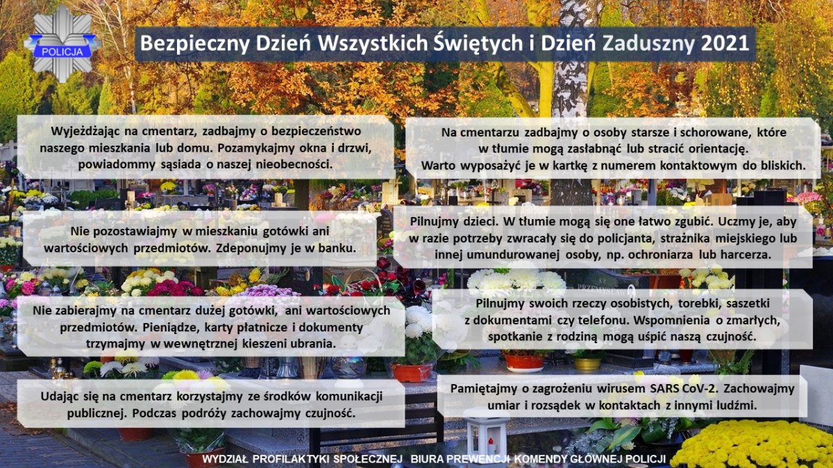 Zasady bezpieczeństwa w okresie Wszystkich Świętych 2021