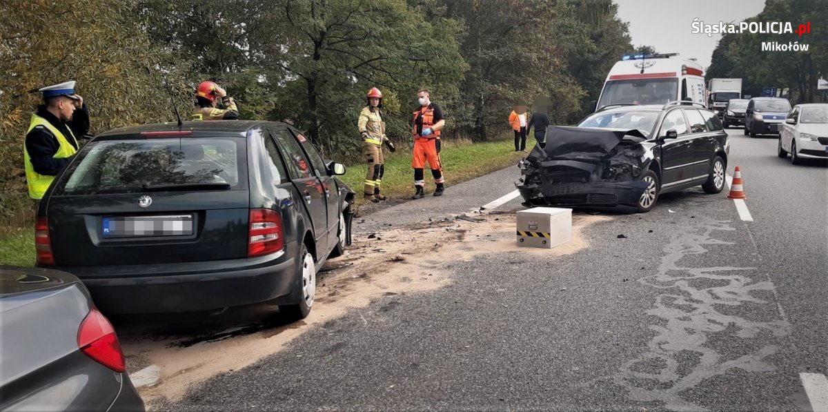 Czołowe zderzenie na DK44. Dwie osoby trafiły do szpitala 4