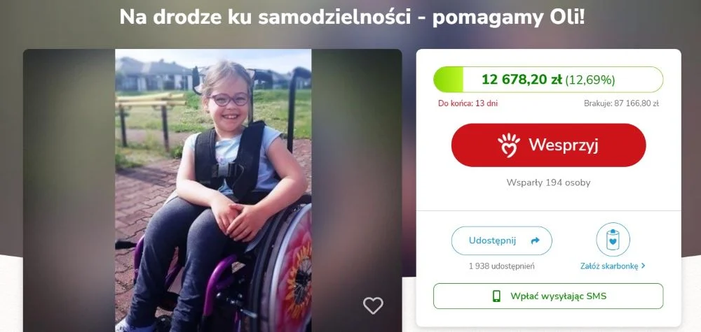 Trwa zbiórka na rzecz 9-letniej Oli!