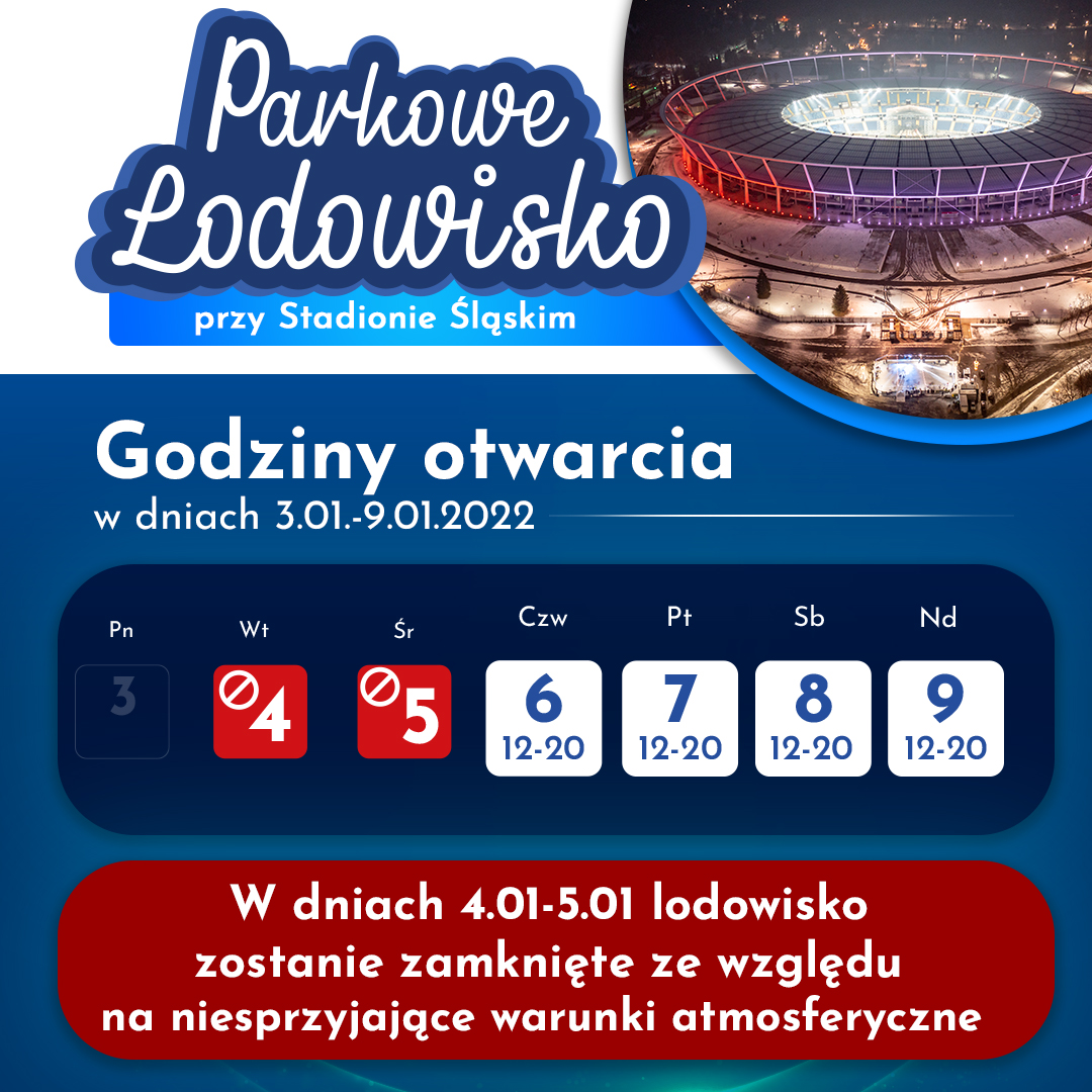 Parkowe Lodowisko przy Stadionie Śląskim zamknięte do czwartku!