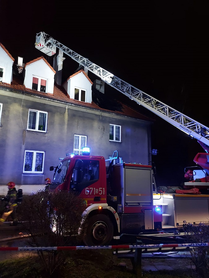 Pożar w Sylwestra: Spalił się dach gmachu przy ul. Szybowej. Obiekt wyłączono z użytkowani