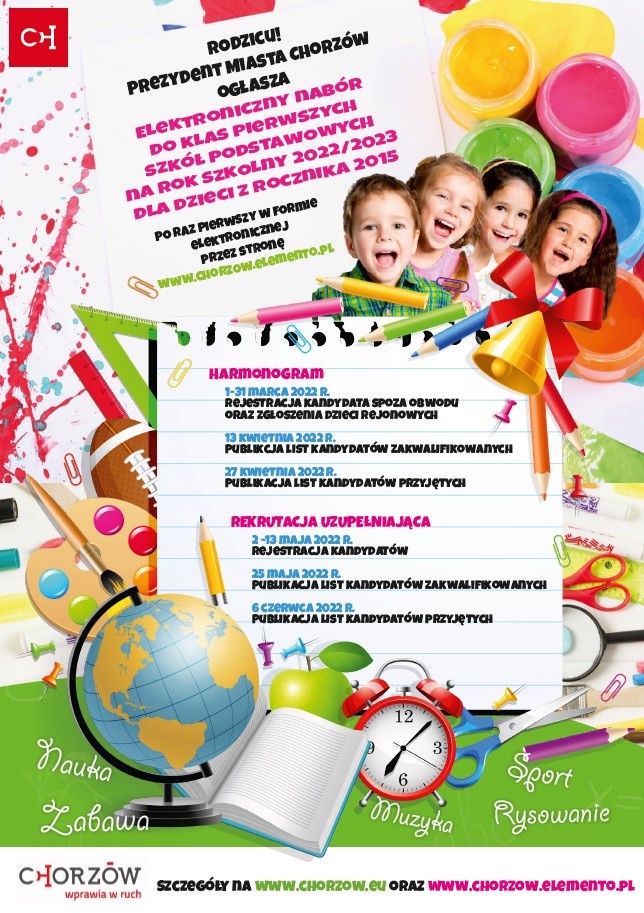 Chorzów: Nabór do szkół podstawowych na rok szkolny 2022/2023