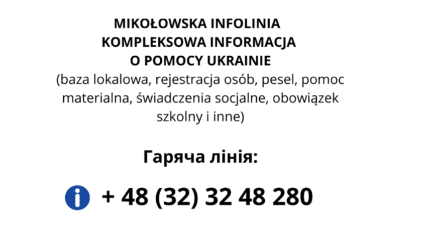 Mikołowska Powiatowa Infolinia Dwujęzyczna - pomoc dla Ukrainy