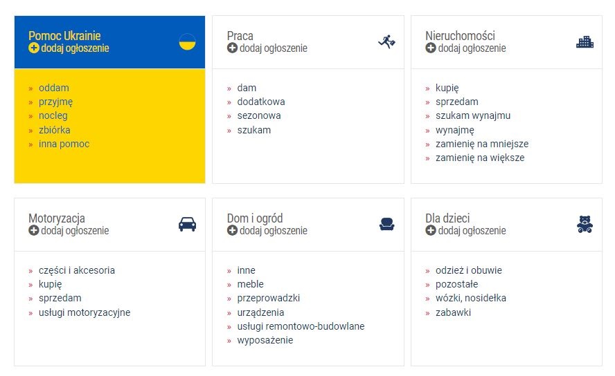 Pomoc Ukrainie - nowa kategoria ogłoszeń dostępna za darmo