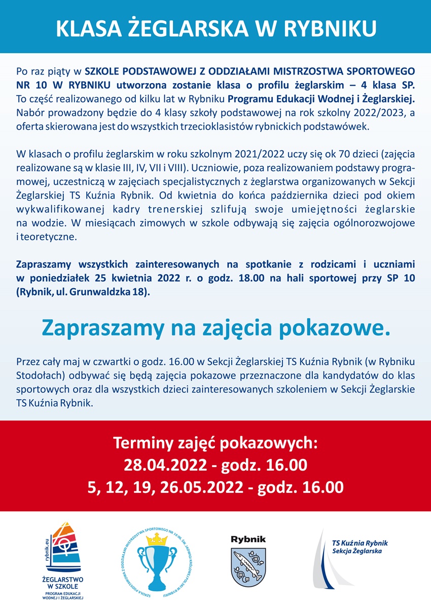 Klasy żeglarskie w Rybniku