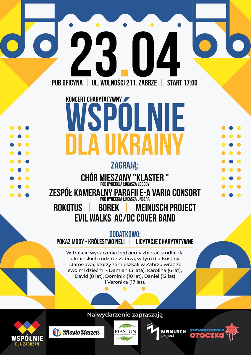 Charytatywny koncert na rzecz uchodźców z Ukrainy. Zabrze solidarne z Ukrainą!