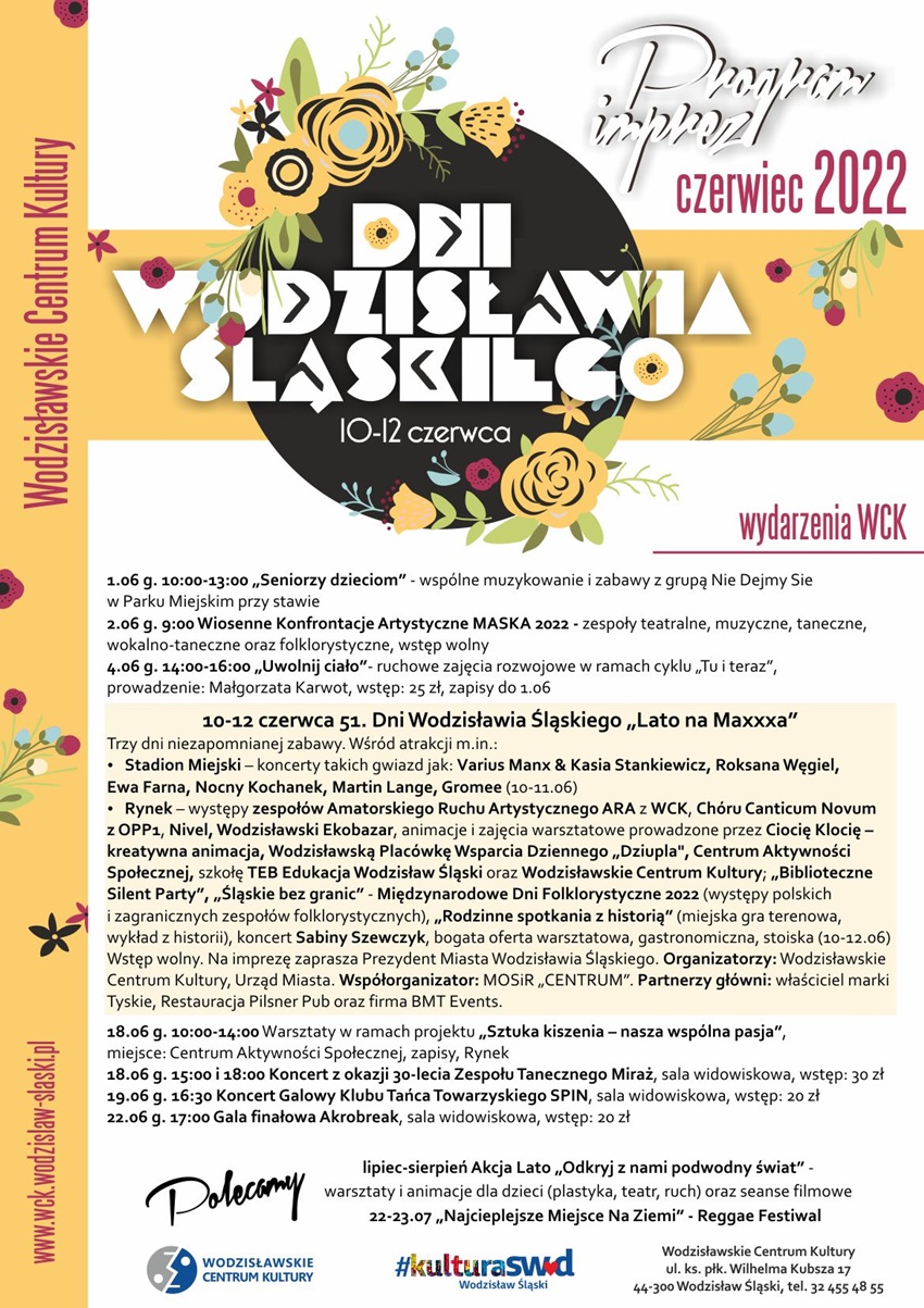 Program imprez Wodzisławskiego Centrum Kultury na czerwiec