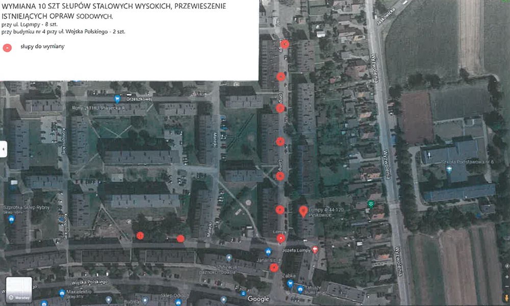 Wymiana latarni w rejonie Lompy – Wojska Polskiego. Uwaga na utrudnienia