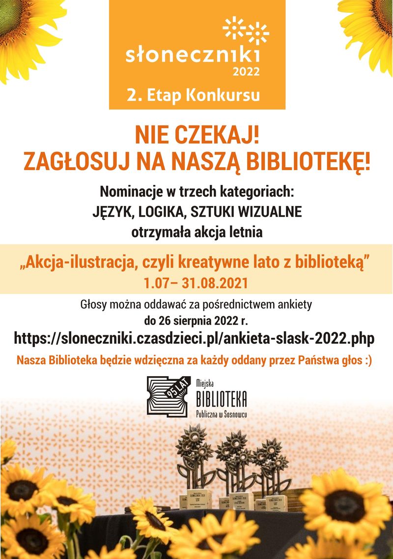 Trwa plebiscyt Słoneczniki 2022. Zagłosuj na sosnowiecką Bibliotekę!