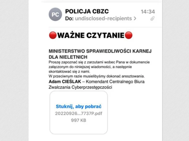 Oszuści podszywają się pod Komendanta Centralnego Biura Zwalczania Cyberprzestępczości