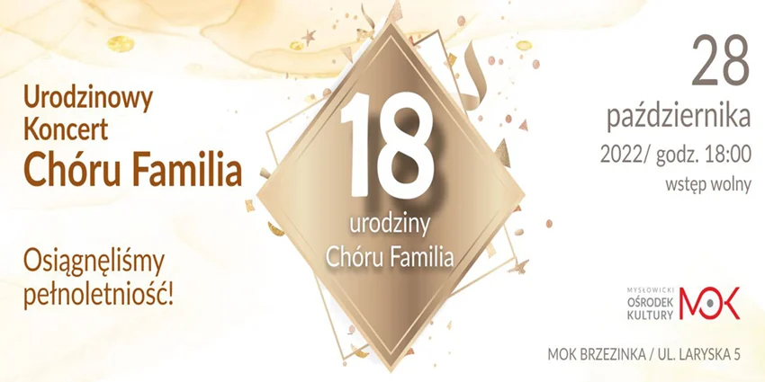 Mysłowicki Ośrodek Kultury zaprasza na urodzinowy koncert Chóru Familia