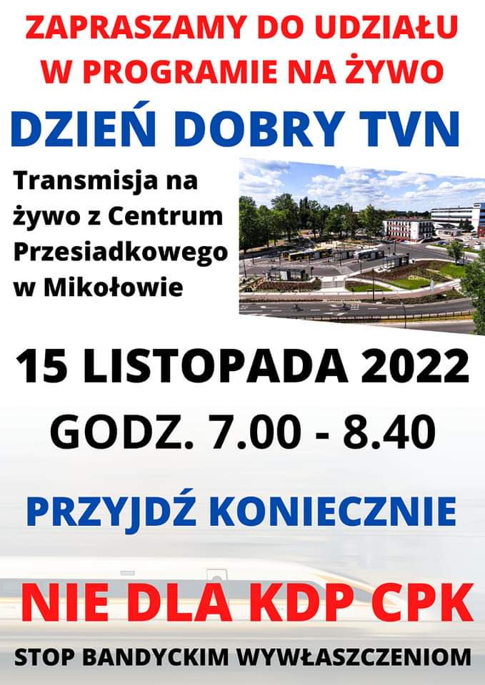 Weź udział w programie na żywo dot. sprzeciwu w sprawie CPK!