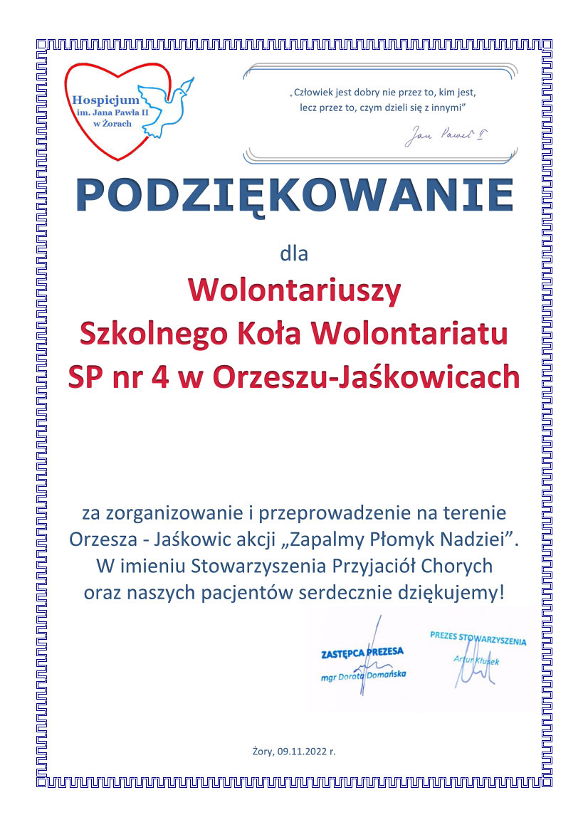 Uczniowie SP 4 zebrali ponad 5 tys. zł dla Hospicjum w Żorach