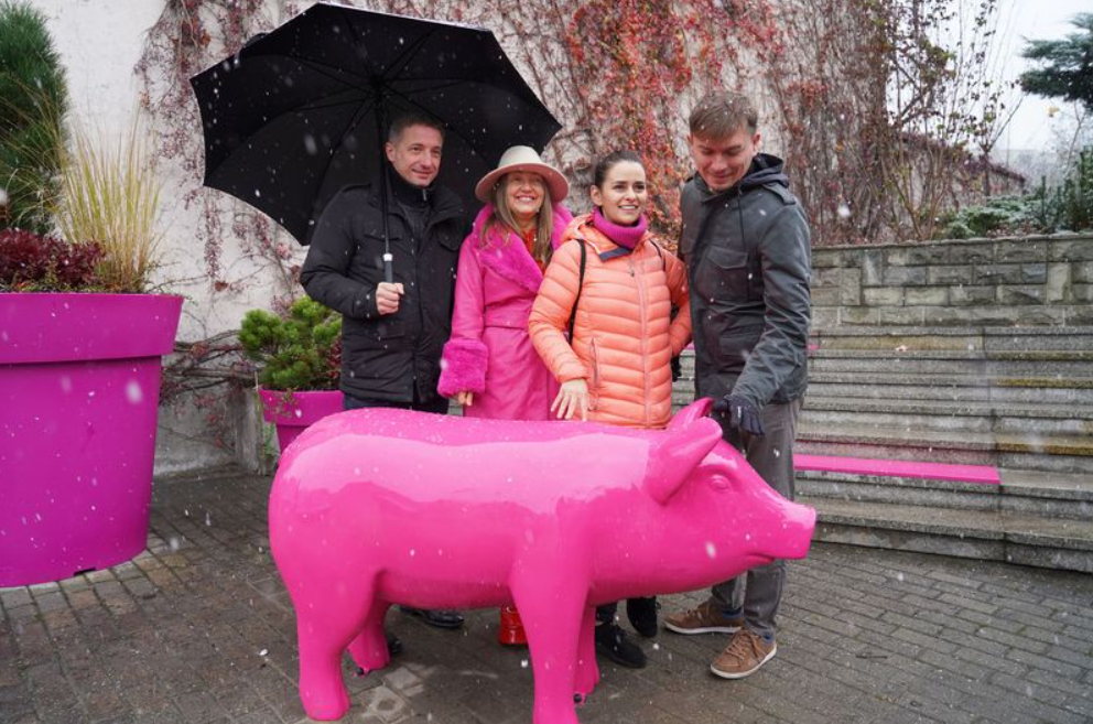 Różowa świnia pod teatrem. Zrób sobie zdjęcie!