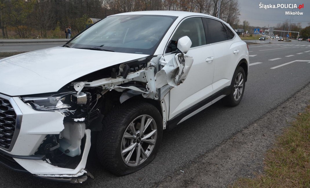 Groźne potrącenie 17-latka na DK81. Żorzanka nie zdążyła wyhamować i "ścięła" latarnię