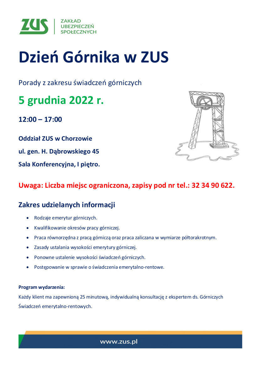 Dzień Górnika w ZUS Chorzów – skorzystaj z porad ekspertów
