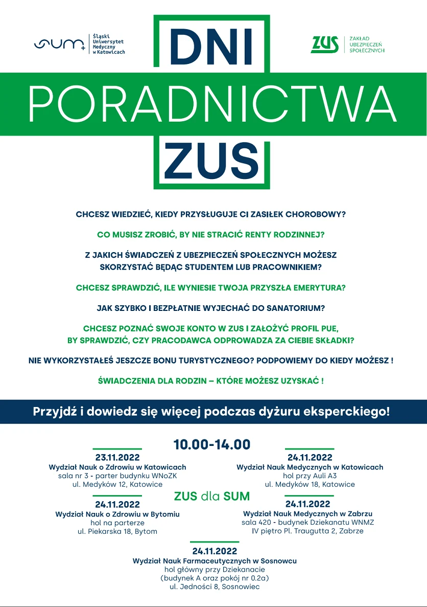ZUS dla studentów, naukowców i pracowników Śląskiego Uniwersytetu Medycznego