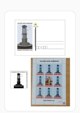 Lampka górnicza na pocztowym znaczku. Pamiątkowy arkusik PZF
