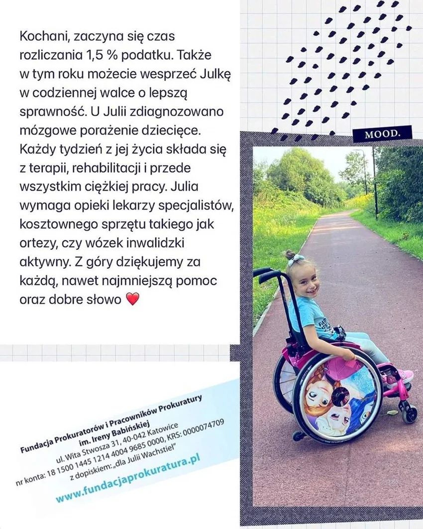 Dzielna Julia czeka na pomoc. Przekaż 1,5% na córkę siemianowickiego policjanta