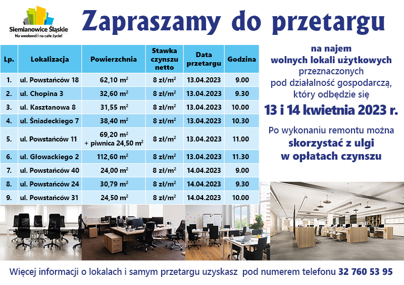 Władze Siemianowic Śląskich zapraszają do przetargów lokali użytkowych