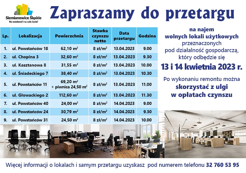 Władze Siemianowic Śląskich zapraszają do przetargów lokali użytkowych