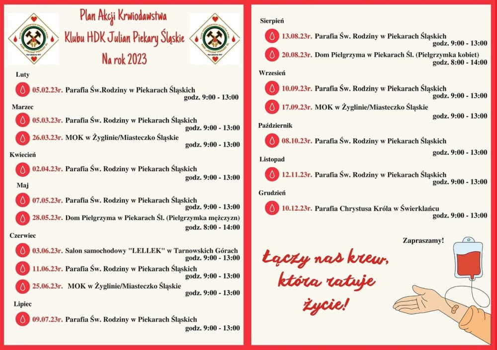 Twoja krew ratuje życie. Akcje krwiodawstwa HDK Julian Piekary Śląskie