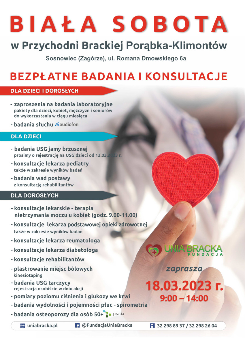 Bezpłatne badania dla dorosłych i dzieci w Sosnowcu – Biała Sobota już 18 marca!