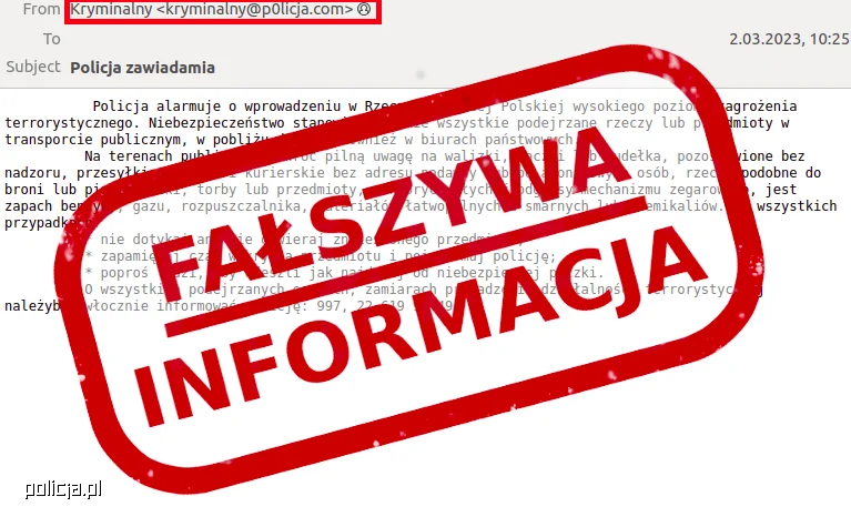 Fałszywe maile pochodzące rzekomo od Policji. Nie daj się zwieść!