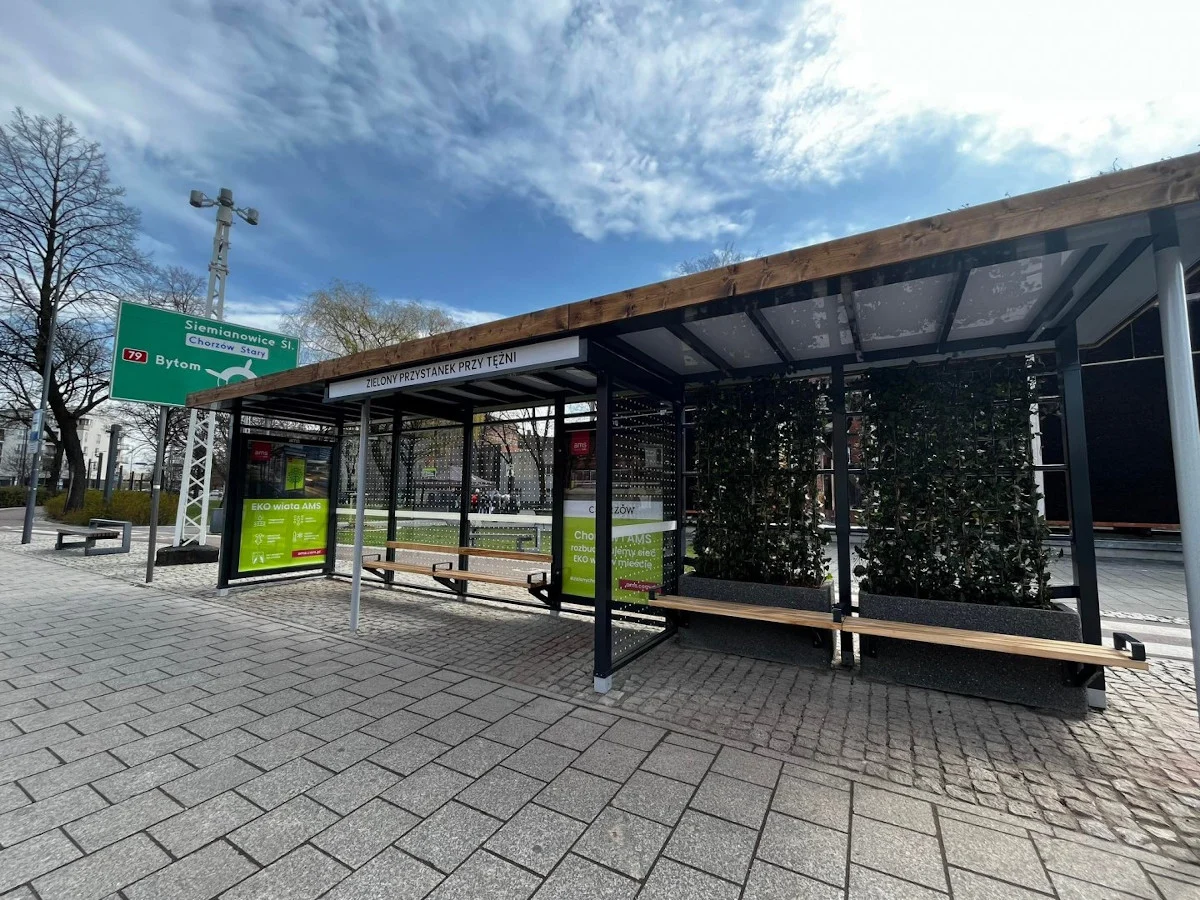 W Chorzowie powstał wyjątkowy przystanek. EKO wiata - Zielony Przystanek przy tężni