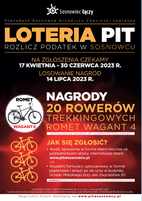 "Loteria PIT-rozlicz podatek w Sosnowcu". Wygraj rower trekkingowy!