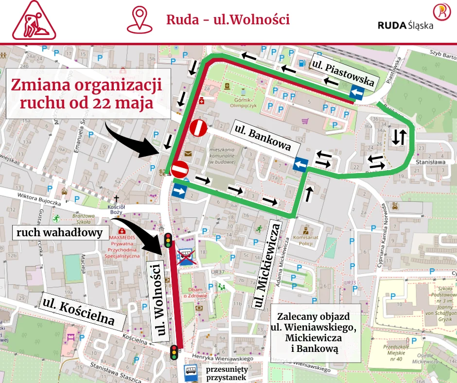Przebudowa ul. Wolności: Od 22 maja kolejna zmiana w organizacji ruchu!
