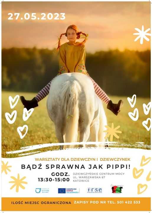 Zaproszenie na warsztaty dla dziewczyn i dziewczynek pn. "Bądź sprawna jak Pipi"