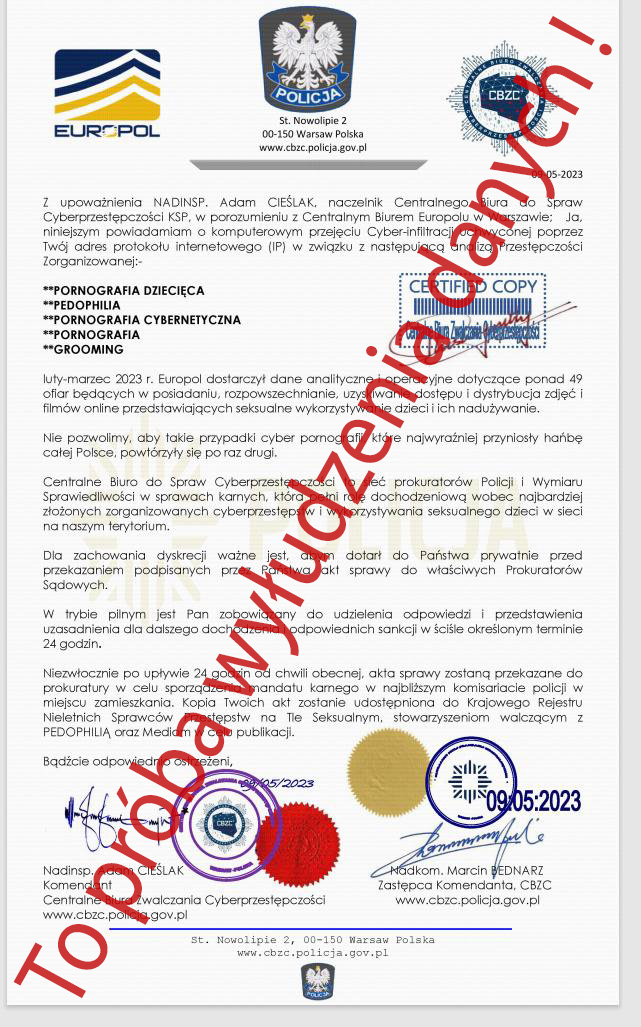 Fałszywe maile pochodzące rzekomo od od zastępcy Komendanta CBZC. Nie daj się zwieść!