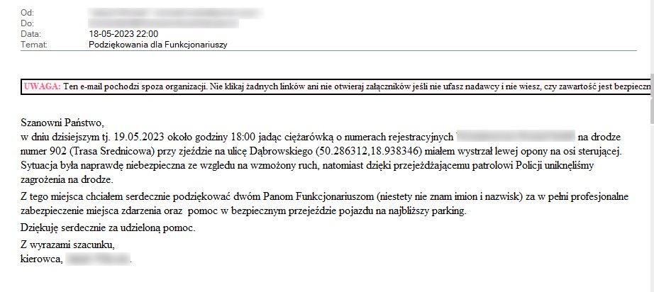 Kolejne podziękowania dla chorzowskich policjantów