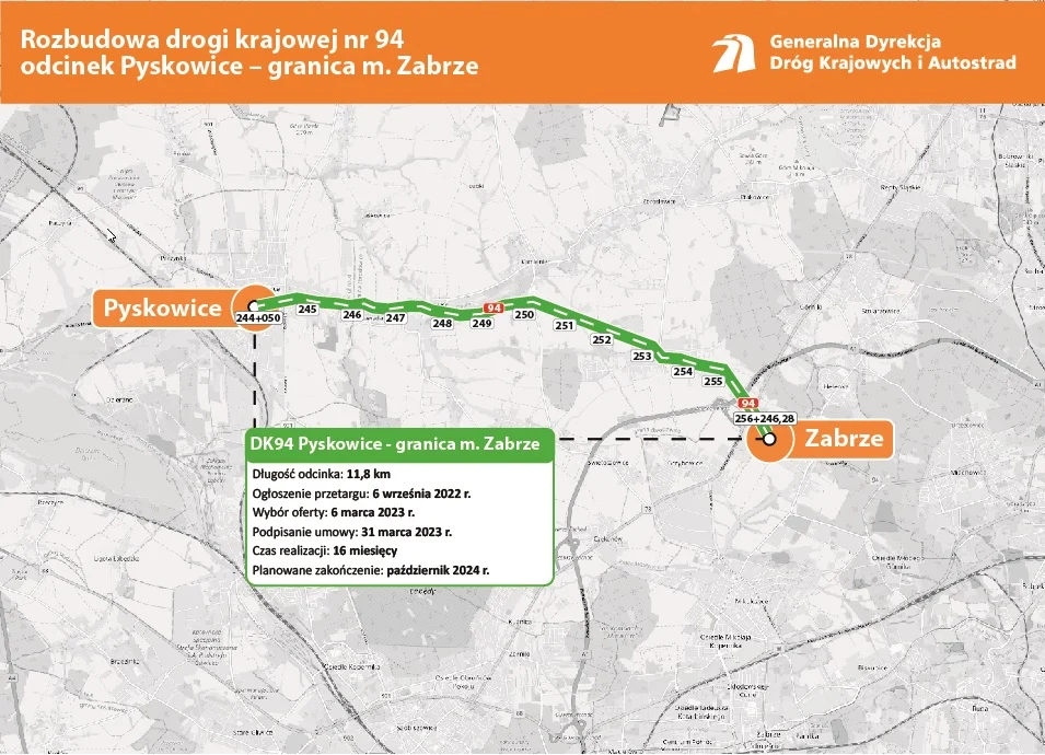 Od dziś utrudnienia w ruchu. Zamknięto część DK 94. Objazd w stronę Zabrza przez Łubie