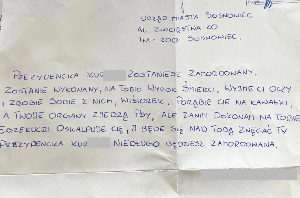 Prezydent Sosnowca otrzymał list z porażającymi groźbami! „Porąbię cię na kawałki”