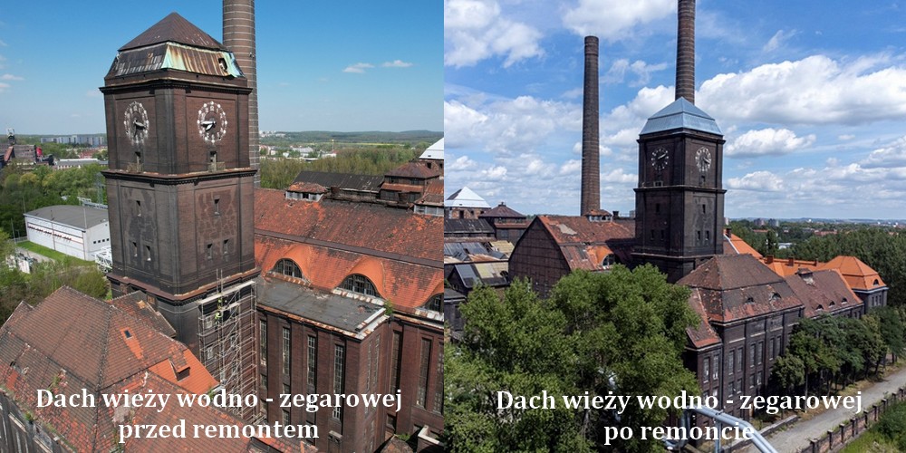Remont dachu wieży wodno-zegarowej EC Szombierki zakończony [FOTO]