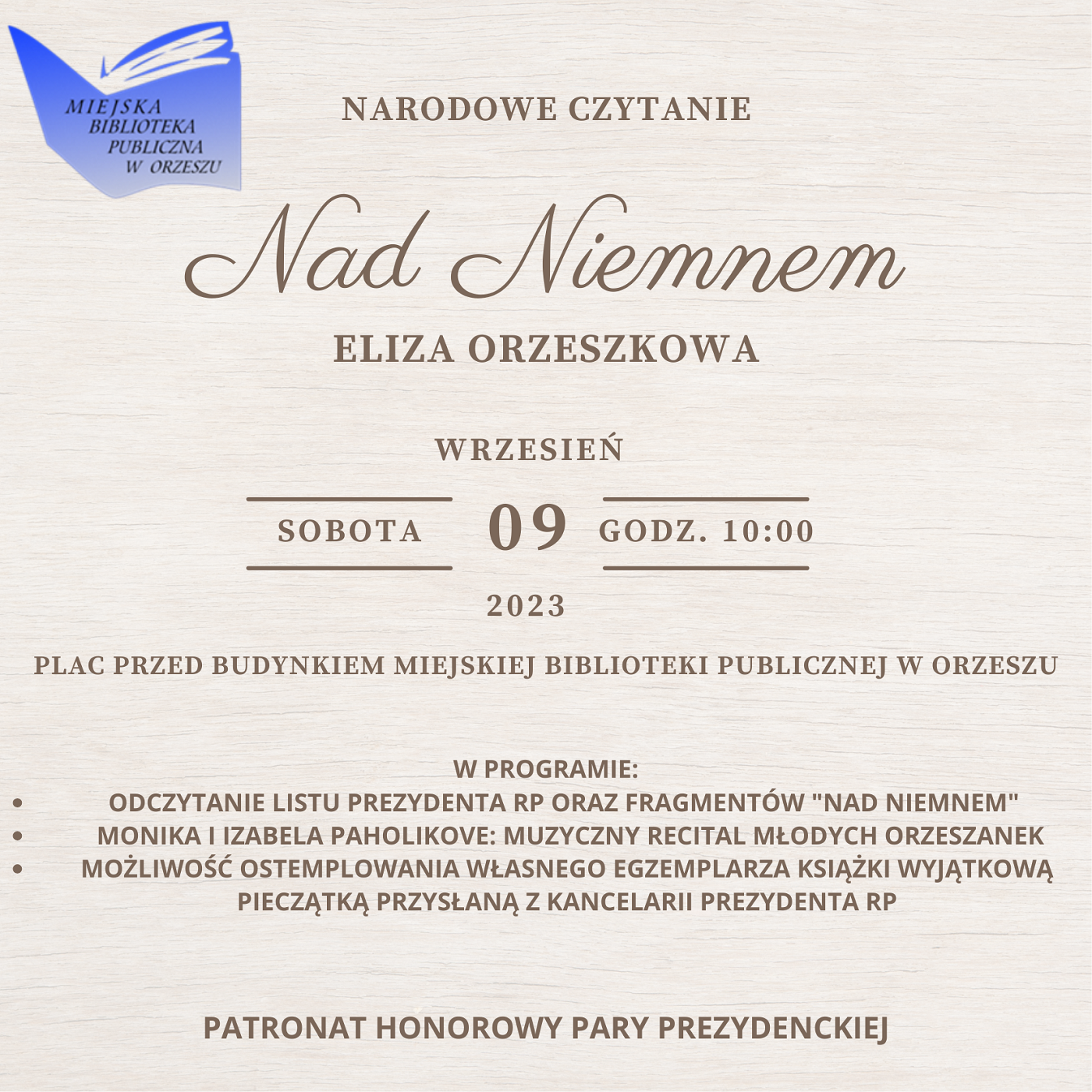 Narodowe Czytanie 2023 w Orzeszu już w sobotę!