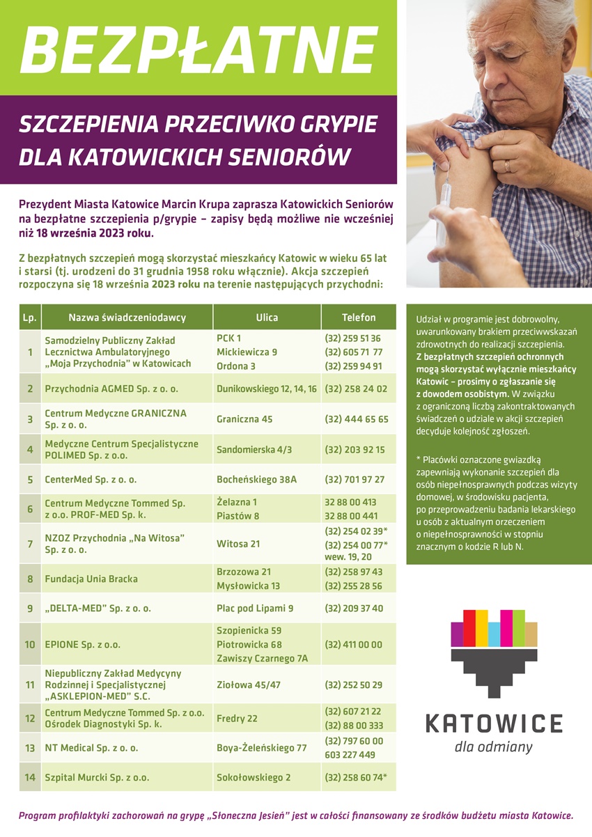 Bezpłatne szczepienia przeciw grypie dla katowickich seniorów
