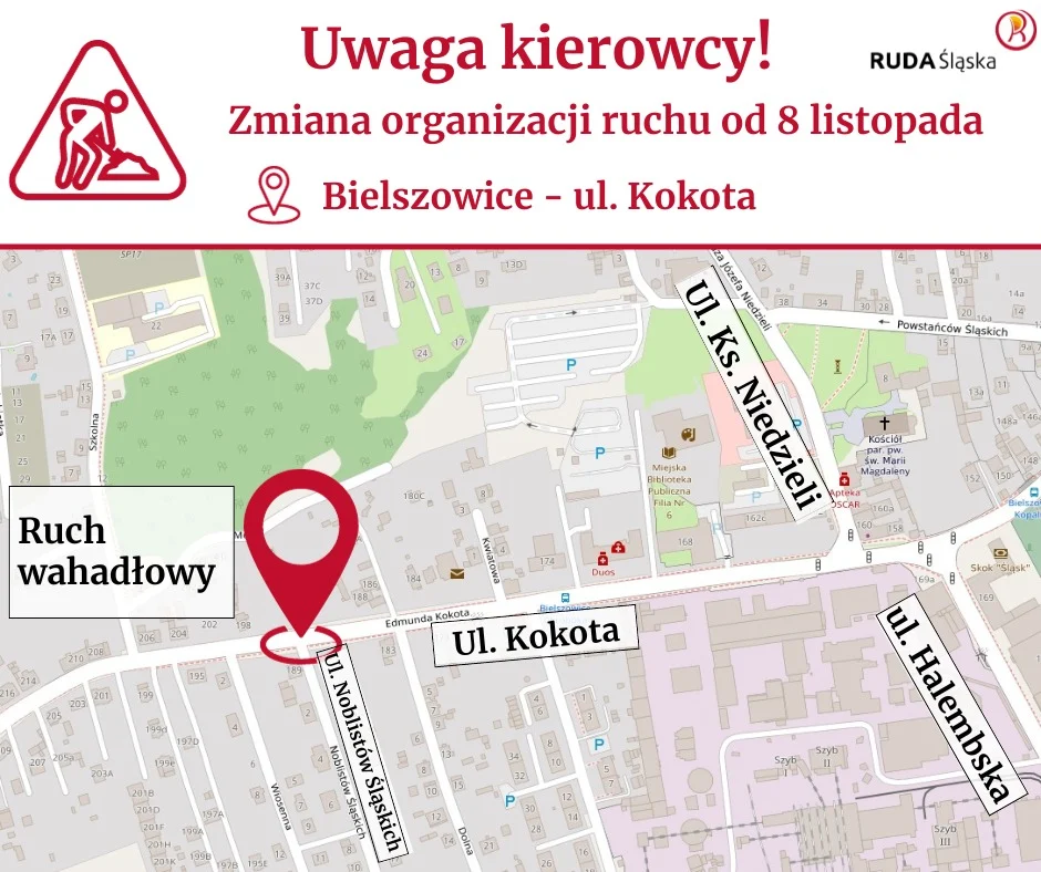 Prace na skrzyżowaniu ulic Kokota i Noblistów Śląskich