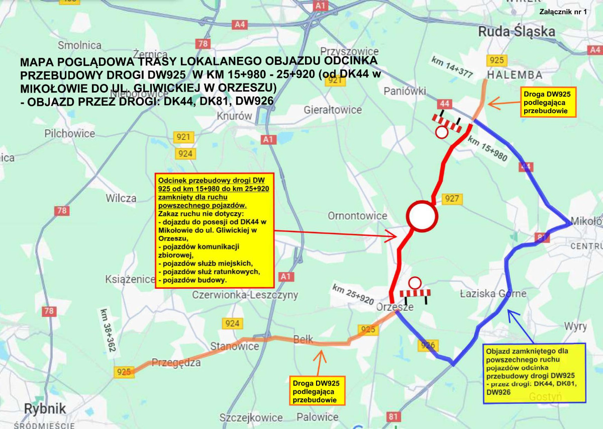 Obowiązuje tymczasowa organizacja ruchu na odcinku drogi DW925