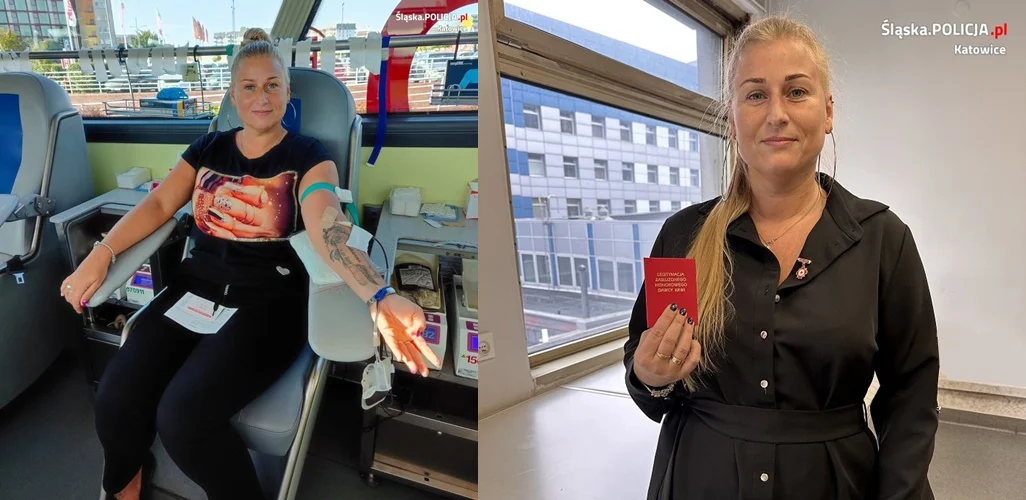 Pracownica katowickiej komendy oddała już 5,5 l krwi! Odznaczenie dla zasłużonej bohaterki