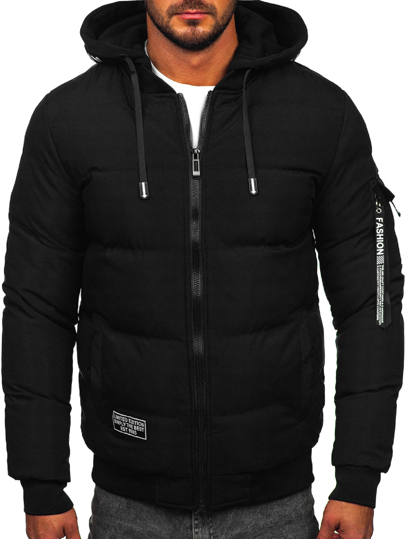 Uniwersalna granatowa kurtka zimowa męska bomber bez kaptura