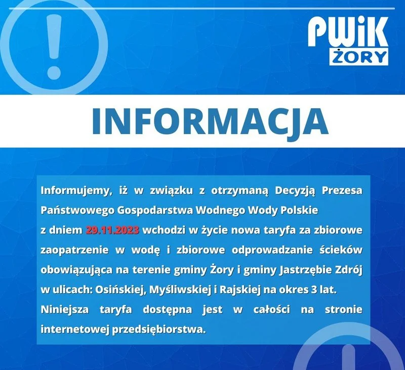 Nowa taryfa za zbiorowe zaopatrzenie w wodę i odprowadzanie ścieków