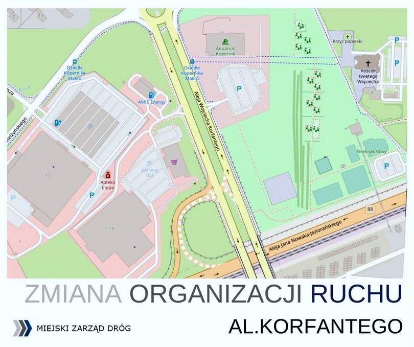 Zmiana organizacji ruchu w rejonie wiaduktów w ciągu alei Korfantego i łącznic z DK 88